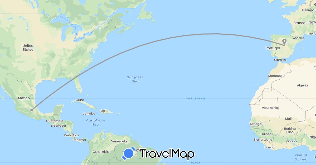 TravelMap itinerary: driving, plane in Spain, Mexico (Europe, North America)